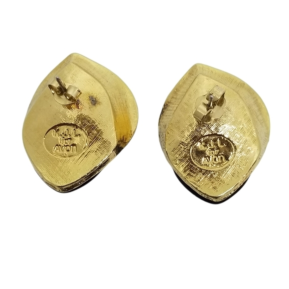 KENNETH JAY LANE FOR AVON 1989 "MIDNIGHT ROSE" BLACK & GOLD STATEMENT EARRINGS - Picture 5 of 6